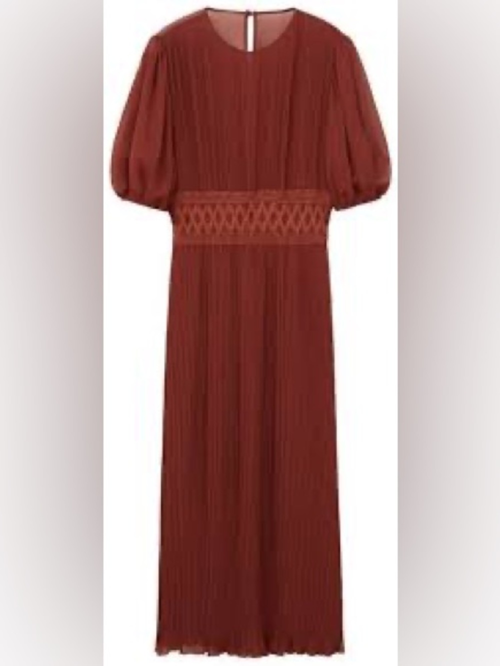 Mango Rust Pleated Maxi Dress with Puff Sleeves size US 4. New with tag